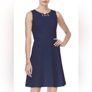 Ivanka Trump Flare Dress Sleeveless Navy Blue & Gold Chain Womens 12